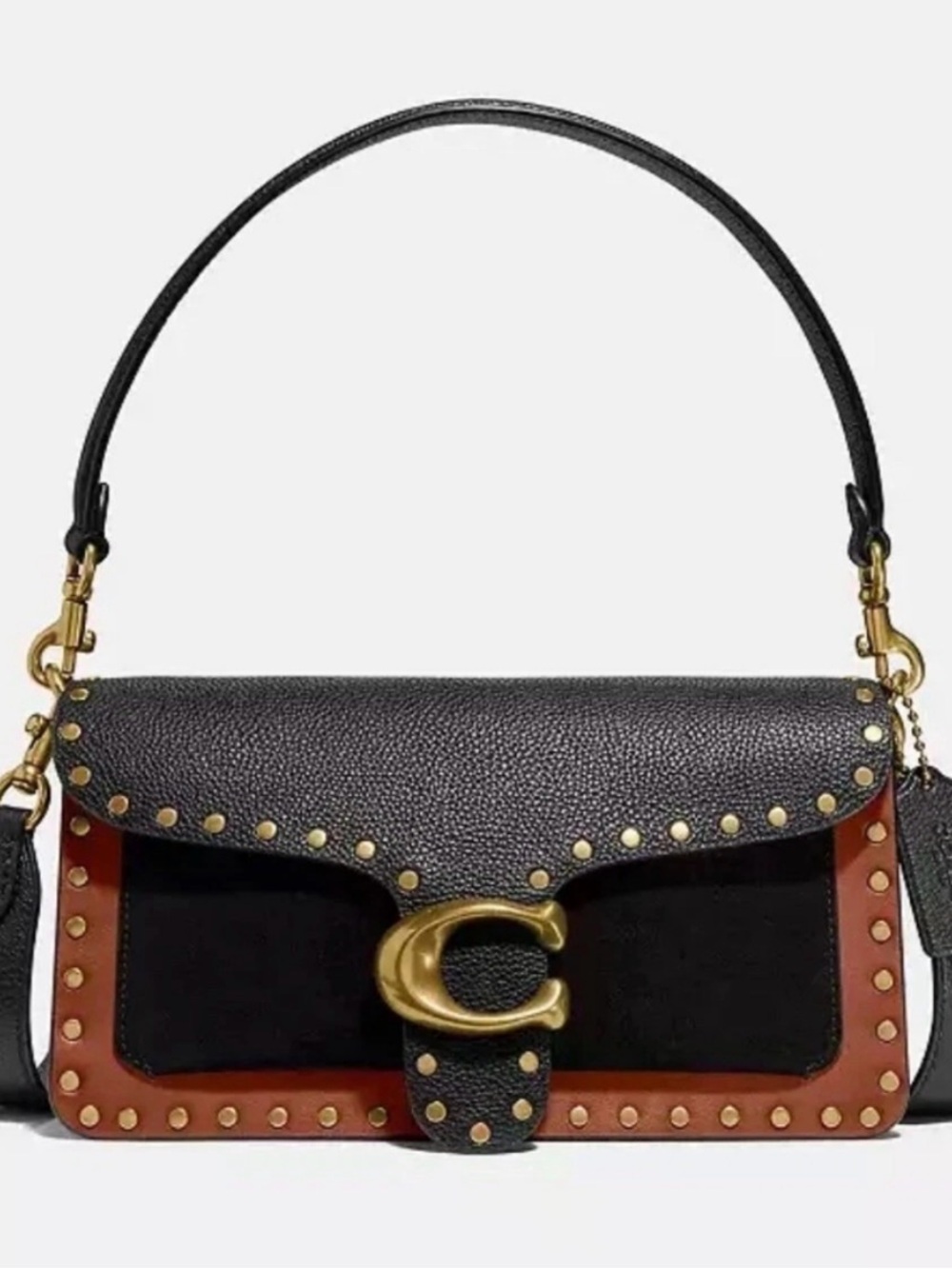 Like new Coach Tabby Shoulder Bag Studded Leather Brown Black Gold C Japan Auth